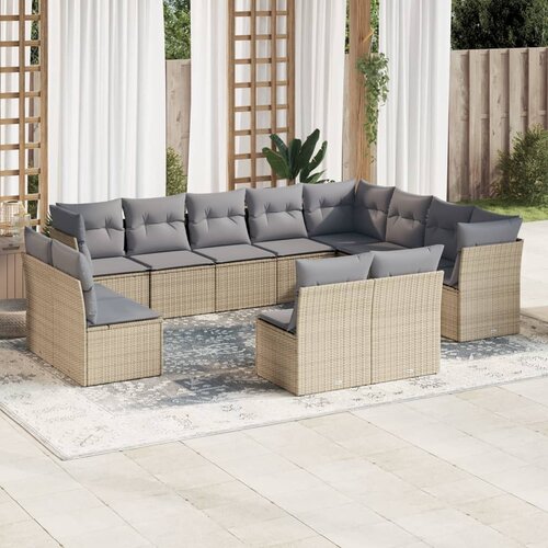 vidaXL 12-dijelni set vrtnih sofa od poliratana s jastucima bež Cene