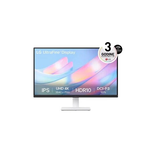 Lg 27” UltraFine IPS 4K UHD 3840x2160@60Hz, 16:9, 1000:1, 5ms, 300 cd/m², 178º/178º, HDR10, 2 HDMI, 1 DP, VESA 100x100mm, Tilt, Black/White, 3yw Cene