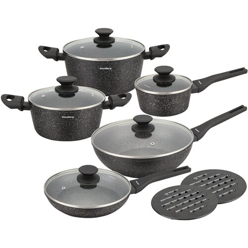 Klausberg KB-7657 Set Posuđa 12 Dijelova &amp;ndash; Aluminij, Mramorni Neprianjajući Premaz, Indukcija Slike