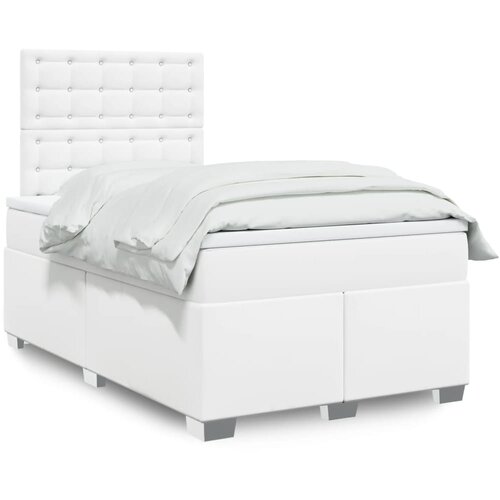 VidaXL Box spring postelja z vzmetnico bel 120x200 cm umetno usnje Slike