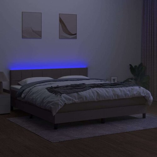  Box spring s madracem LED smeđesivi 180x200 cm tkanina Slike