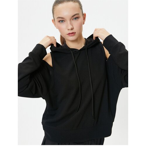  Hooded Sweatshirt Sports Shoulders Window Detail Slim Fit Long Sleeve Cene