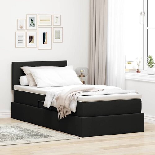  Krevet s prostorom za pohranu s LED-om Crna 90 x 190 cm tkanina Cijene