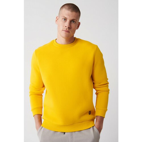 Avva Yellow Unisex Sweatshirt Crew Neck With Fleece Inside 3 Thread Cotton Regular Fit Cene