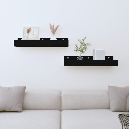 VidaXL Zidne police 2 kom crne 50 x 12 x 9 cm od masivne borovine Slike