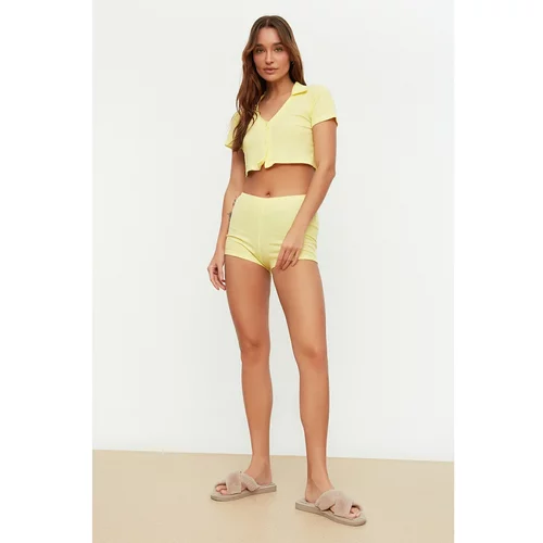 Trendyol Yellow Crop Camisole Knitted Pajamas Set