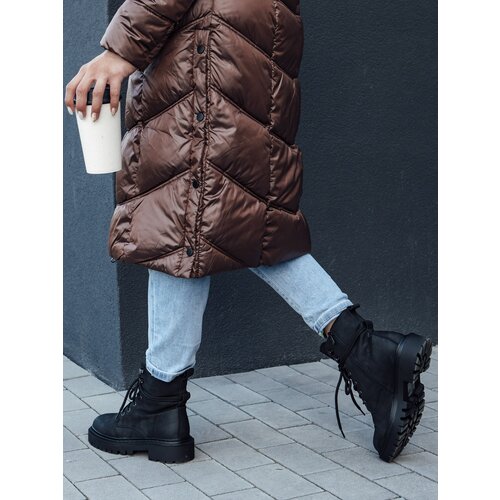 DStreet Women's winter quilted jacket CRYSTAL with hood coffee Cene