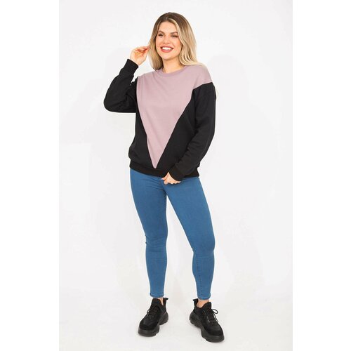 Şans Women's Plus Size Black Color Detailed Sweatshirt Slike