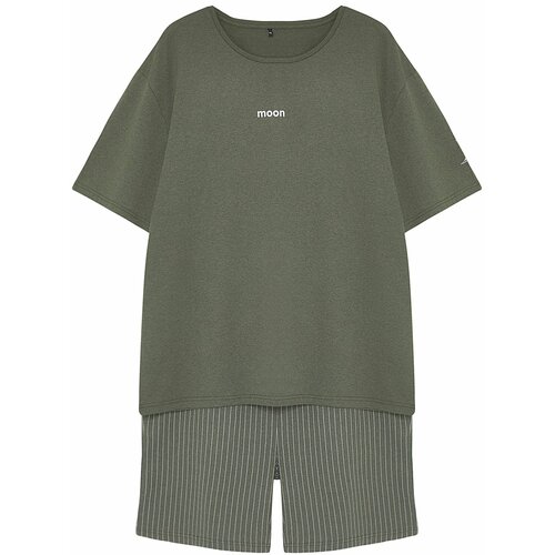 Trendyol Men's Khaki Plus Size Regular Fit Knitted Pajama Set Slike