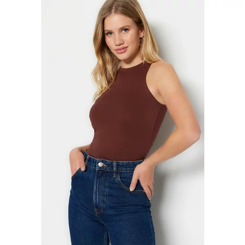 Trendyol Brown Cotton Halter Neck Fitted/Slippery Knitted Undershirt
