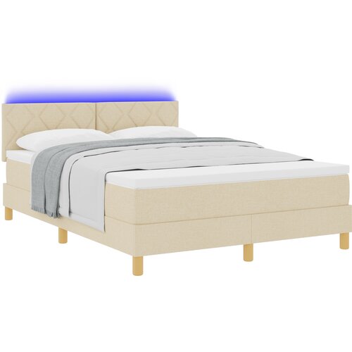 vidaXL LED Box Spring Krevet s jastukom Krema 140 x 190 cm tkanina - Krema 140 x 190 cm Dizajn s rombovima Cene