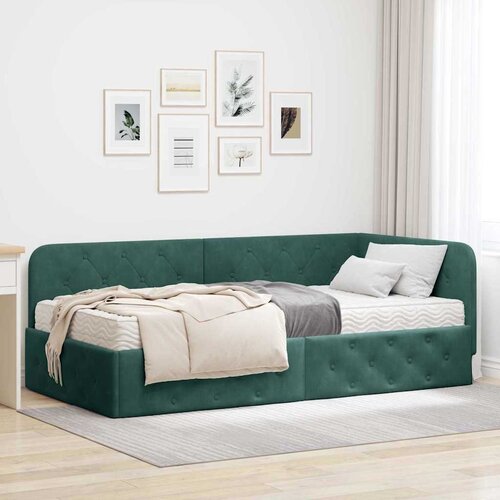 vidaXL Kotna postelja z vzmetnico Temno zelena 90 x 190 cm Žamet Cene