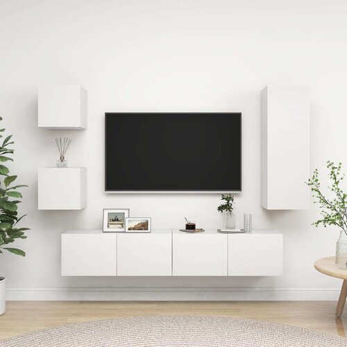  Komplet TV omaric 5-delni bela iverna plo&amp;scaron;ča, (20914505) Slike