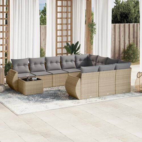 vidaXL 11-dijelni set vrtnih sofa od poliratana s jastucima bež Cijene