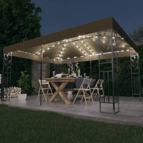 vidaXL paviljon z dvojno streho in led lučkami 3x4 m taupe Cene
