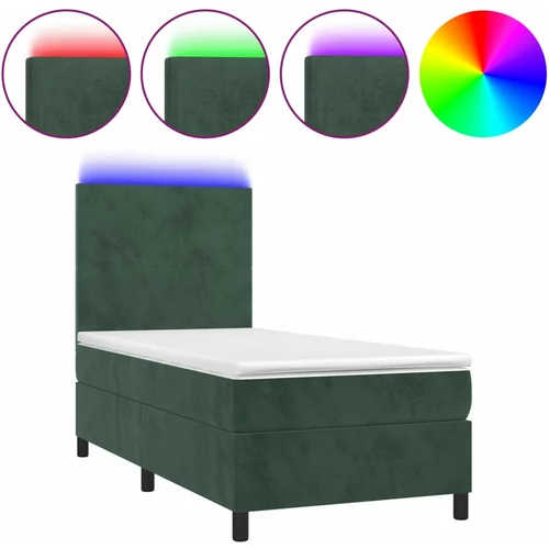 vidaXL Box spring postelja z vzmetnico LED tem. zelena 90x190 cm žamet, (20937656)