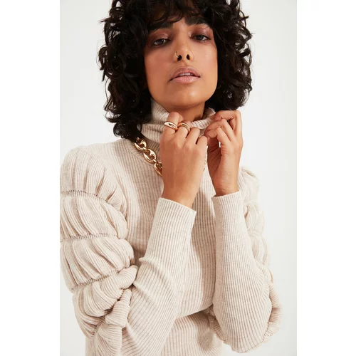 Trendyol Stone Guipure Sleeve Detailed Turtleneck Knitwear Sweater