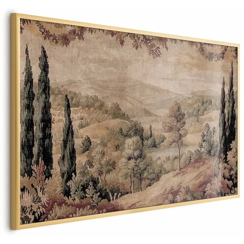  Plakat - Mediterranean Landscape - Old Tapestry with a Hill and Lake 40x60 Zlatni okvir Cene