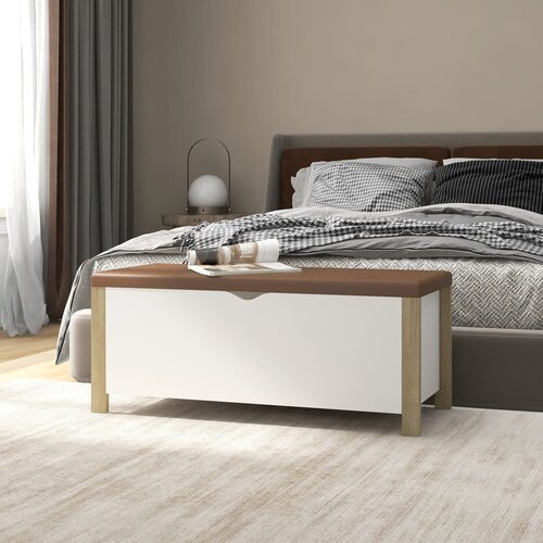 VidaXL Kutija za pohranu s jastukom bijela/hrast 105x40x45 cm iverica Slike