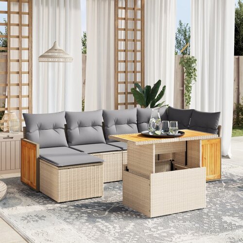 vidaXL 7-dijelni set vrtnih sofa od poliratana s jastucima bež Cijene