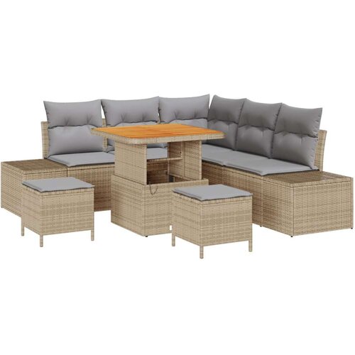  Set od 8 dijelova vrtnih kauča s jastučićima bež poli ratan akacija  dvosed vrtni kauč s jastučićima bež poli ratan  set od 3 di Cijene