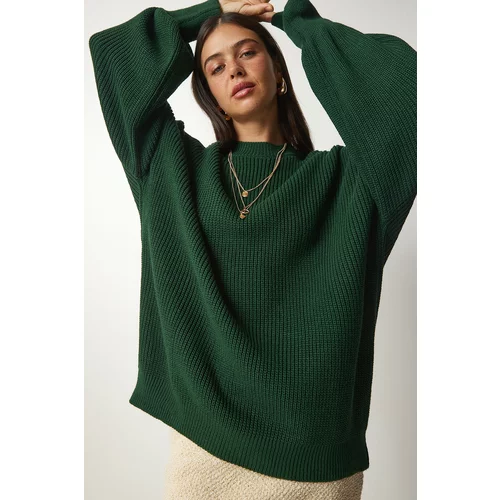 Happiness İstanbul Women's Emerald Green Oversize Basic Knitwear Sweater
