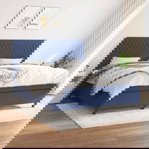  Box spring postelja z vzmetnico modra 160x200 cm blago, (20894538) Slike