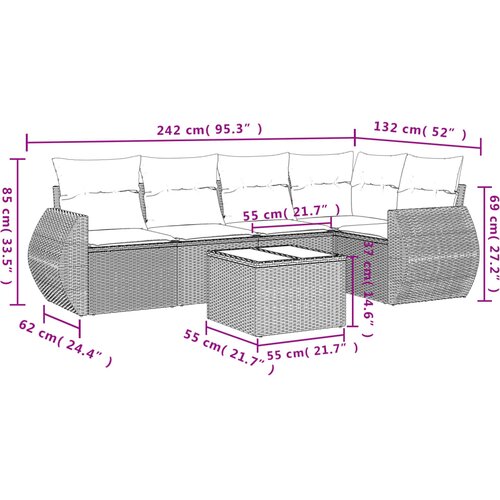  6-dijelni set vrtnih sofa s jastucima bež od poliratana 62 x 62 x 69 cm Slike