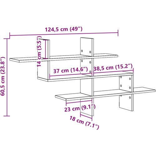  Zidna polica boja hrasta 124,5x18x60,5 cm konstruirano drva Slike