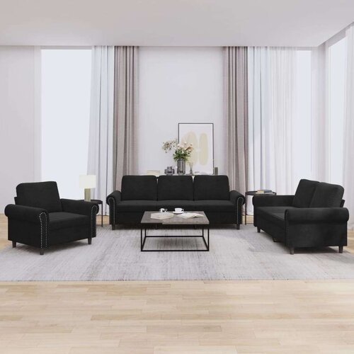  3-dijelni set sofa s jastucima crni bar&amp;scaron;unasti Slike
