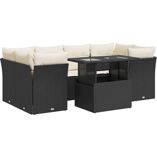  7-dijelni set vrtnih sofa od poliratana s jastucima crni Slike