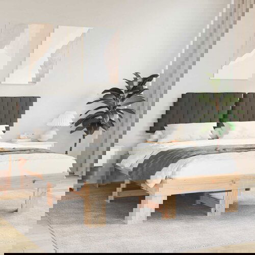 VidaXL Krevetni okvir s tapiciranim uzglavljem Tamno siva 140 x 200 cm Slike