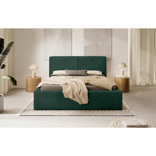 MID.YOU OBLAZINJENA POSTELJA 140 cm x 200 cm , les, tekstil, leseni material temno zelena Cene