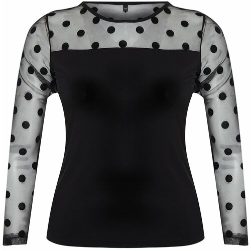 Trendyol Curve Black Polka Dot Mesh Detailed Knitted Blouse Slike
