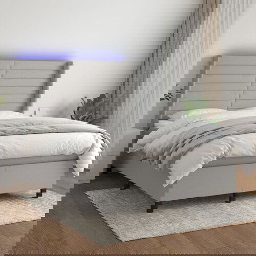 The Living Store Box spring postelja z vzmetnico LED sv. siva 140x200 cm blago - Box Spring Postelja, (21517286) Cene
