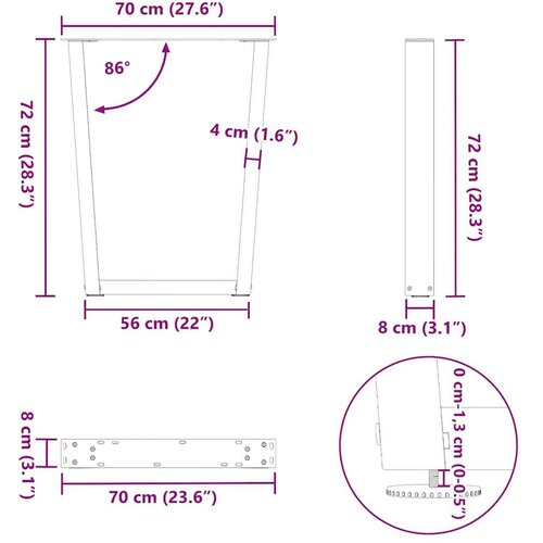  Noge za blagovaonski stol V-oblika 2 kom crne 70x(72-73 3) cm Slike