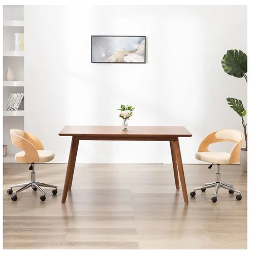  Vrtljiv pisarniški stol krem ukrivljen les in umetno usnje