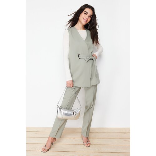 Trendyol Khaki Accessory Detailed Woven Fabric Vest Trousers Bottom Top Set Slike