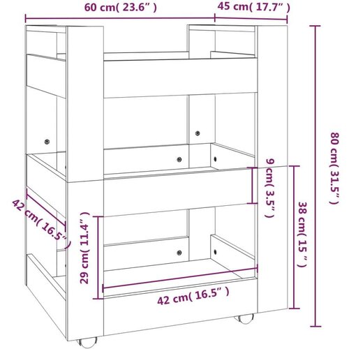 VidaXL Kuhinjska kolica boja hrasta 60 x 45 x 80 cm konstruirano drvo Slike