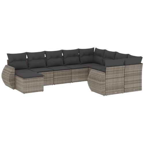  10-dijelni set vrtnih sofa od poliratana s jastucima sivi Slike