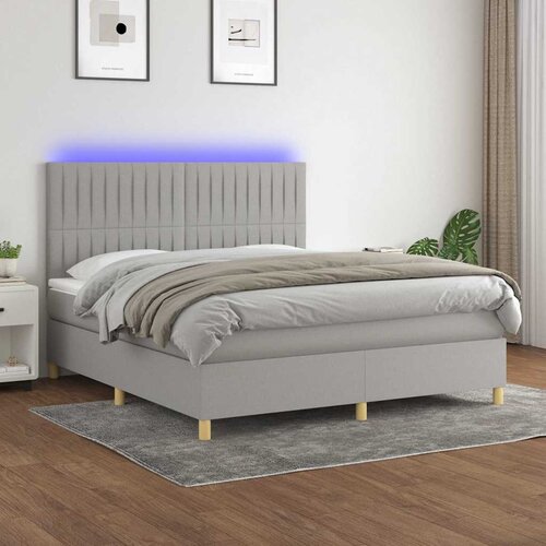 Krevet box spring s madracem LED svjetlosivi 180x200 cm tkanina Slike