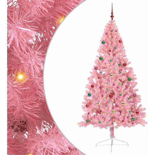 vidaXL Umjetna preddekorirana božićna jelka Roza 210 cm PVC Cene