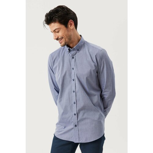 ALTINYILDIZ CLASSICS Men's Navy Blue Slim Fit Slim Fit Shirt with Buttons Collar Patterned Slike