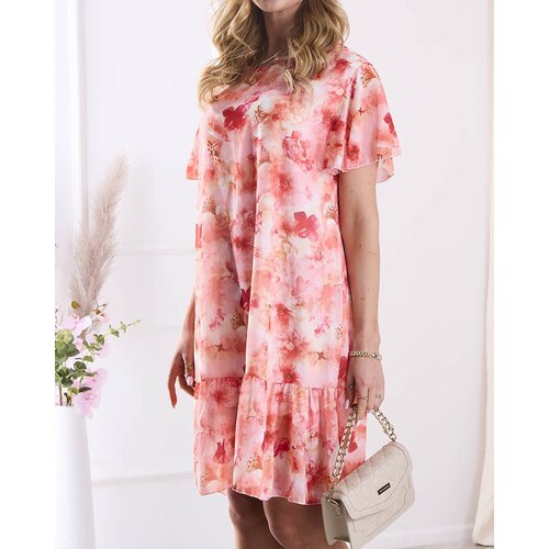 Resti Women's knee-length dress with print and frill in orange- Clothing Cene