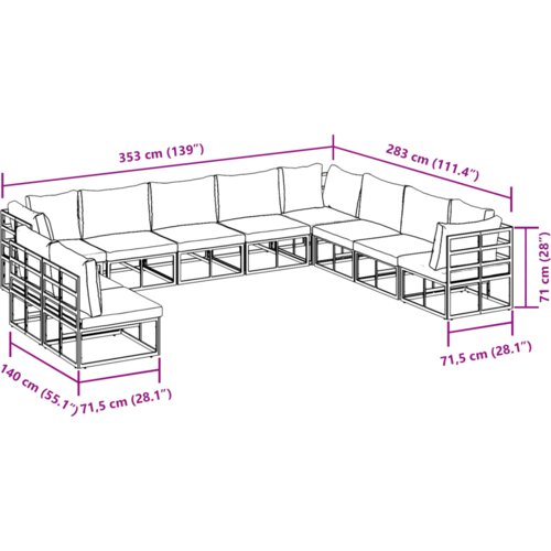 VidaXL Vrtna sedežna garnitura 10 pcs Črna 353 x 283 x 71 cm Aluminij Slike