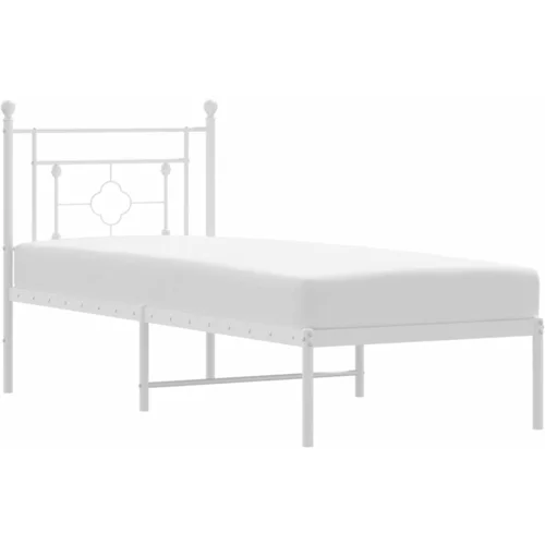 vidaXL Kovinski posteljni okvir z vzglavjem bel 75x190 cm, (20962887)