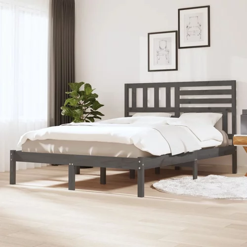vidaXL Okvir za krevet od masivne borovine sivi 160 x 200 cm