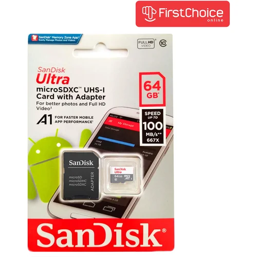 San Disk 64GB Ultra microSDXC + SD Adapter 100MB/s Class 10 UHS-I