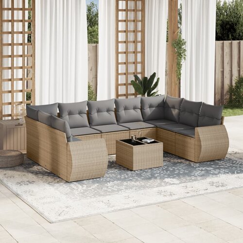 vidaXL 10-dijelni set vrtnih sofa s jastucima bež od poliratana Cijene