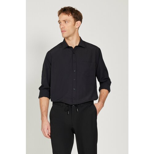 ALTINYILDIZ CLASSICS Men's Black Easy-Iron Comfort Fit Wide Cut Classic Collar Shirt Cene